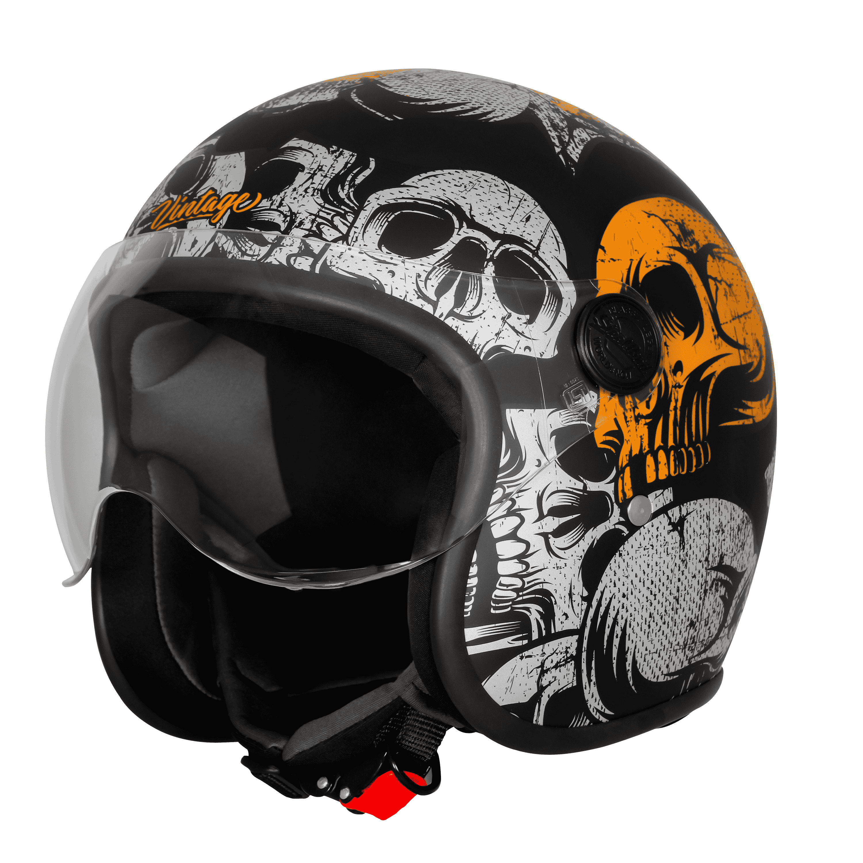 SBH-54 VINTAGE SKULL GLOSSY BLACK WITH ORANGE